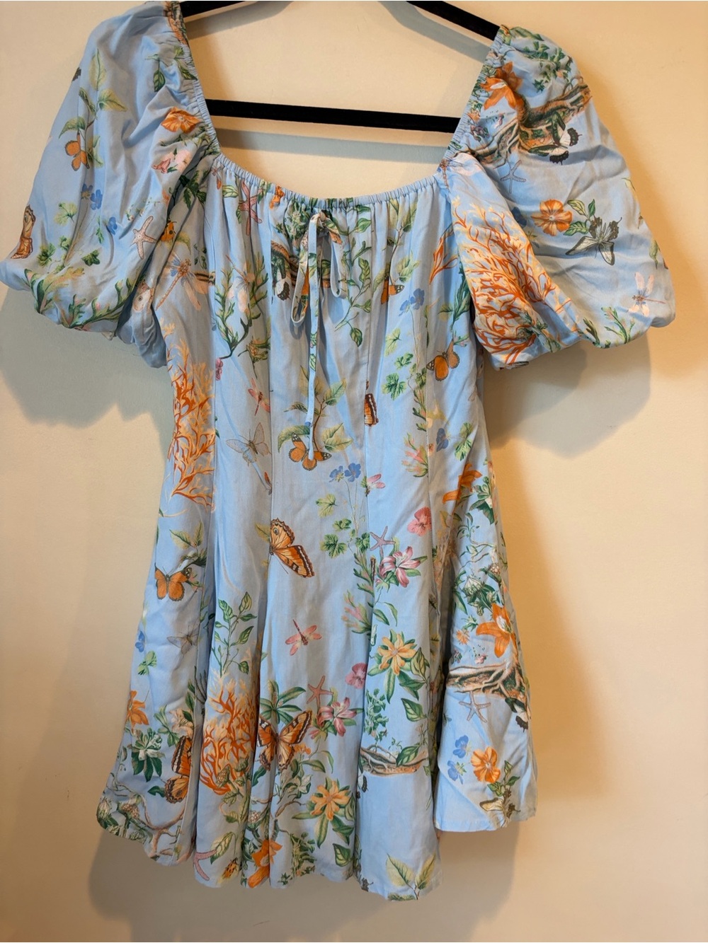 Altar'd State Light Blue Floral Puff-Sleeve Mini Dress